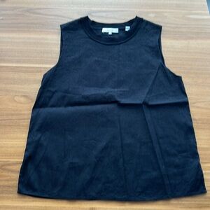 Vince Linen Sleeveless Ribbed Neckline Blouse- S